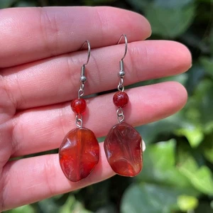 Pendientes colgantes de cornalina hechos a mano de acero inoxidable - Imagen 1 de 6