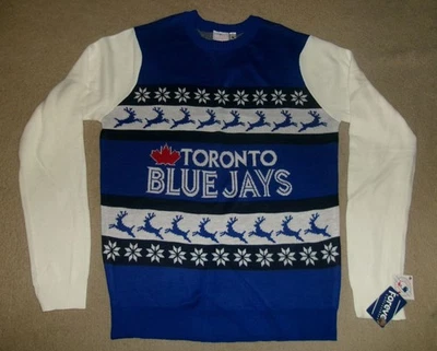 NEW w/TAGS Authentic TORONTO BLUE JAYS Ugly/Crazy CHRISTMAS Holiday SWEATER XL - Image 1 of 2