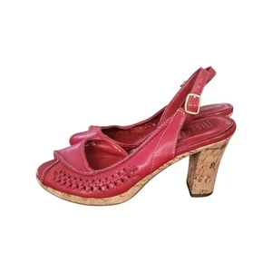 Nickels Soft Admire Red Leather Peep Toe Sling Back Cork Heels 7.5M - Picture 1 of 19