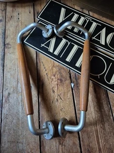 Pair of Chrome and teak antique vintage old Door Handles Pulls HUGE 18 INCH - Picture 1 of 10
