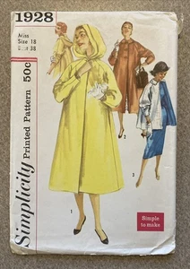 VTG Simplicity Misses' Coat Hood Sz 18 Bust 38 Sewing Pattern #1928 UNCUT FF - Picture 1 of 10