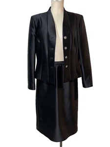 Teri Jon Rickie Freeman Vintage Women’s Silk Wool Skirt Suit size 14 Black - Picture 1 of 11