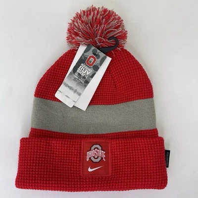Nike Ohio State Buckeyes Rojo Fútbol Lateral Puño Lateral Pom Gorro OSFA Foto 1 de 4