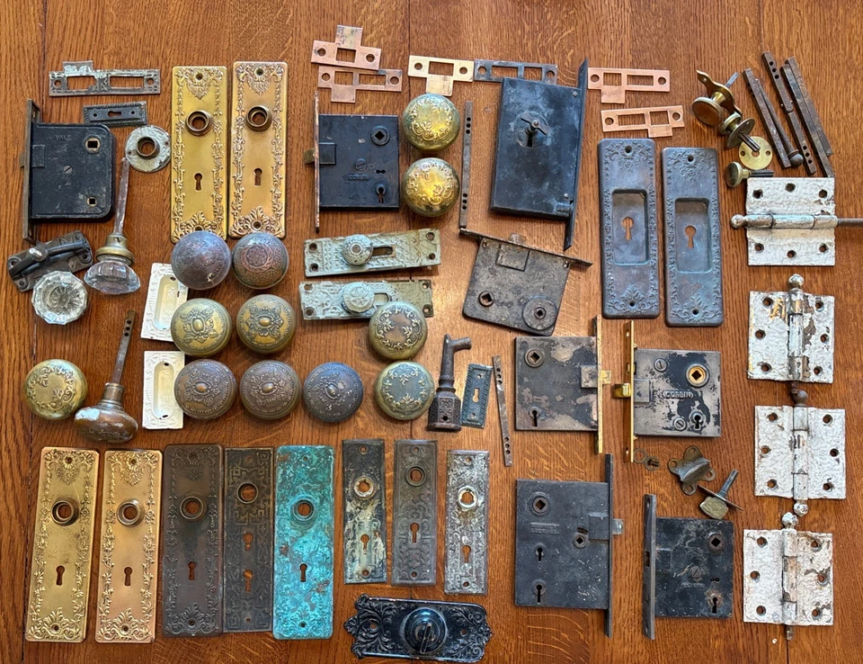 1900 Iowa Door Hardware Lot For Restoration Antique Huge Handles Strikes Locks++ - Image 1 of 4