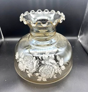 Vintage Hurricane Lamp Shade Roses Amber White Roses Ruffled Big Beautiful 9" T - Picture 1 of 7