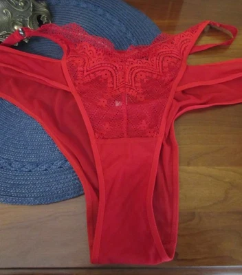 NUEVO SIN ETIQUETAS ADORE ME ENCAJE ROJO NYLON CINTURÓN MEGA HI CUT PIERNA BIKINI bragas talla 1X Foto 1 de 4