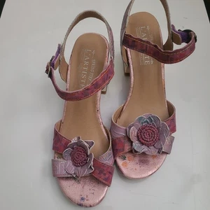 Spring Step L'Artiste Women's Sandals Heels Size 38 Leather Floral. - Picture 1 of 5