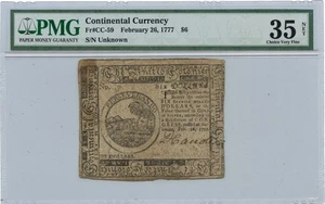 1777 Feb 26 $6 Continental PMG VF35 NET CC-59 Daniel Carroll - Picture 1 of 2