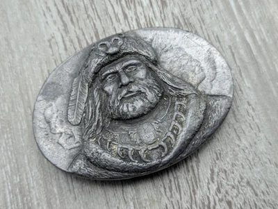 Western Belt Buckle 1993 BERGAMOT Native American Trapper Spirit  - Image 1 of 4