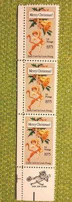 US Stamps Scott #1580/Line Strip of 3 + "Christmas Card" 10 cent  1975 - MINT NH - Image 1 of 2