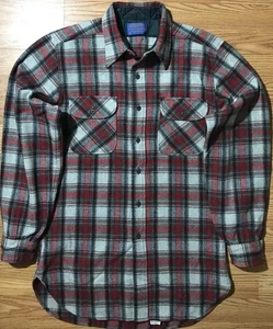 Pendleton Plaid Flannel Shirt Mens M Red Tan Button Up 100% Wool Made in USA - Picture 1 of 10