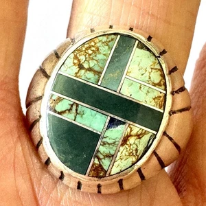 Navajo Türkis Herren Ring Gr. 12 #8 Mine Inlay signiert Dean Brown 22 mm Native Am - Bild 1 von 9