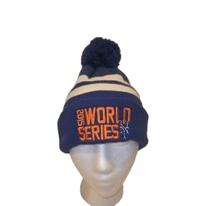New York Mets Hat Pom Pom Beanie Knit Cap Classic MLB Patch Blue Orange Winter - Picture 1 of 8