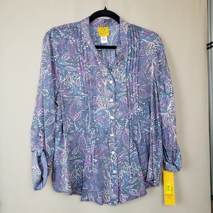 Ruby Rd Petite Large Blouse Paisley Pintuck Pleats Lightweight Multicolor Boho - Picture 1 of 7