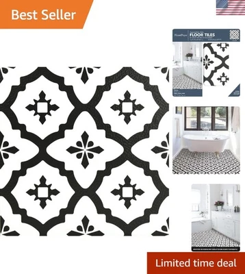 Azulejos de piso clásicos de vinilo blancos y negros pelados - fáciles de limpiar e instalar Foto 1 de 4