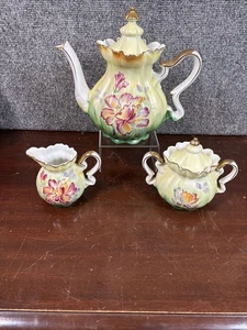 Antiguo ~ Década de 1890 ~ Amarillo Nipón ~ Té Floral / Crema / Azúcar ~ Juego de té - Imagen 1 de 13