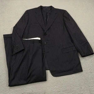 Traje Ermenegildo Zegna 50R 3/2 Rollo Azul Marino Chaqueta a Rayas 44x30 Pantalones con Puños - Imagen 1 de 16
