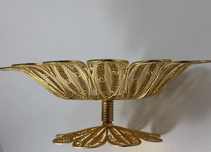Vtg Gold Tone Islamic Ottoman Footed Tray Dish  - Picture 1 of 12