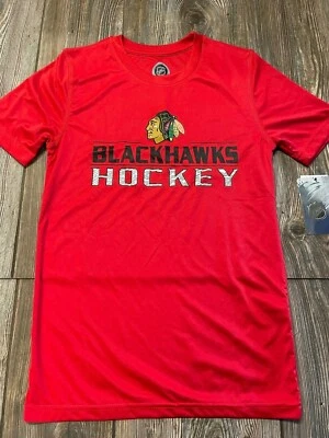 NWT Boys Chicago Blackhawks Bright Red Short Sleeve Performance Shirt Med 10/12 - Image 1 of 3
