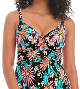 Freya Wild Daisy Tankini Top Black Floral Size 30DD 8 Underwired Plunge Bra 7035 - Picture 1 of 12