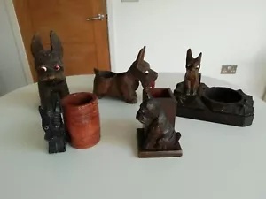 COLECCIÓN ART DECO SCOTTIE DOG - CINCO MADERA ESCOCESA TALLADA A MANO CON OJOS DE CRISTAL - Imagen 1 de 12