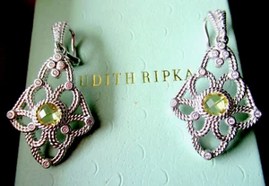 Judith Ripka New SS Limon Quartz & Diamonique Trellis Clip-on Earrings JR Box - Picture 1 of 11
