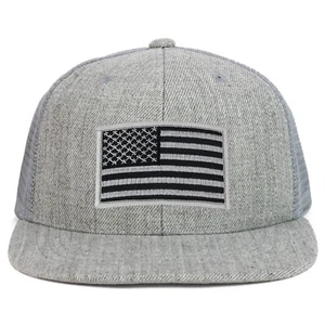 Youth Kid's Grey American Flag Patch Flat Bill Snapback Trucker Cap - FREESHIP - Picture 1 of 15