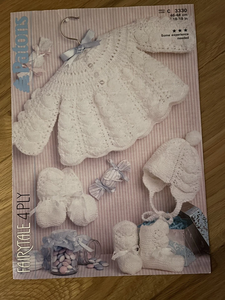 NOT THE ORIGINAL Baby's/children's Patons 4ply dress /hat Knitting Pattern 18-19 Inch C3330