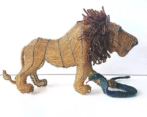 Vintage Lion & Snake Beaded Wire African Tribal Art / Sculpture | Handmade  - Picture 1 of 14