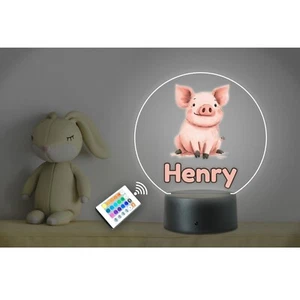 Luz nocturna LED de neón personalizada con nombre de animal para niños cerdo. Dormitorio infantil. Mando a distancia - Imagen 1 de 4