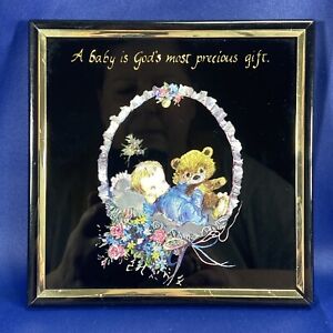 Vtg Kafka Etched Embossed Foil A BABY IS GOD’s MOST PRECIOUS GIFT Boy & Bear