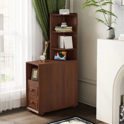 End Table with Drawers Corner Table w/ Open Shelves Tall Side Table for Corner - Image 1 of 4