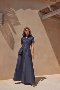 Elegant new tailored Lydia/Karen Millen blue denim maxi shirt dress,8-10,£229