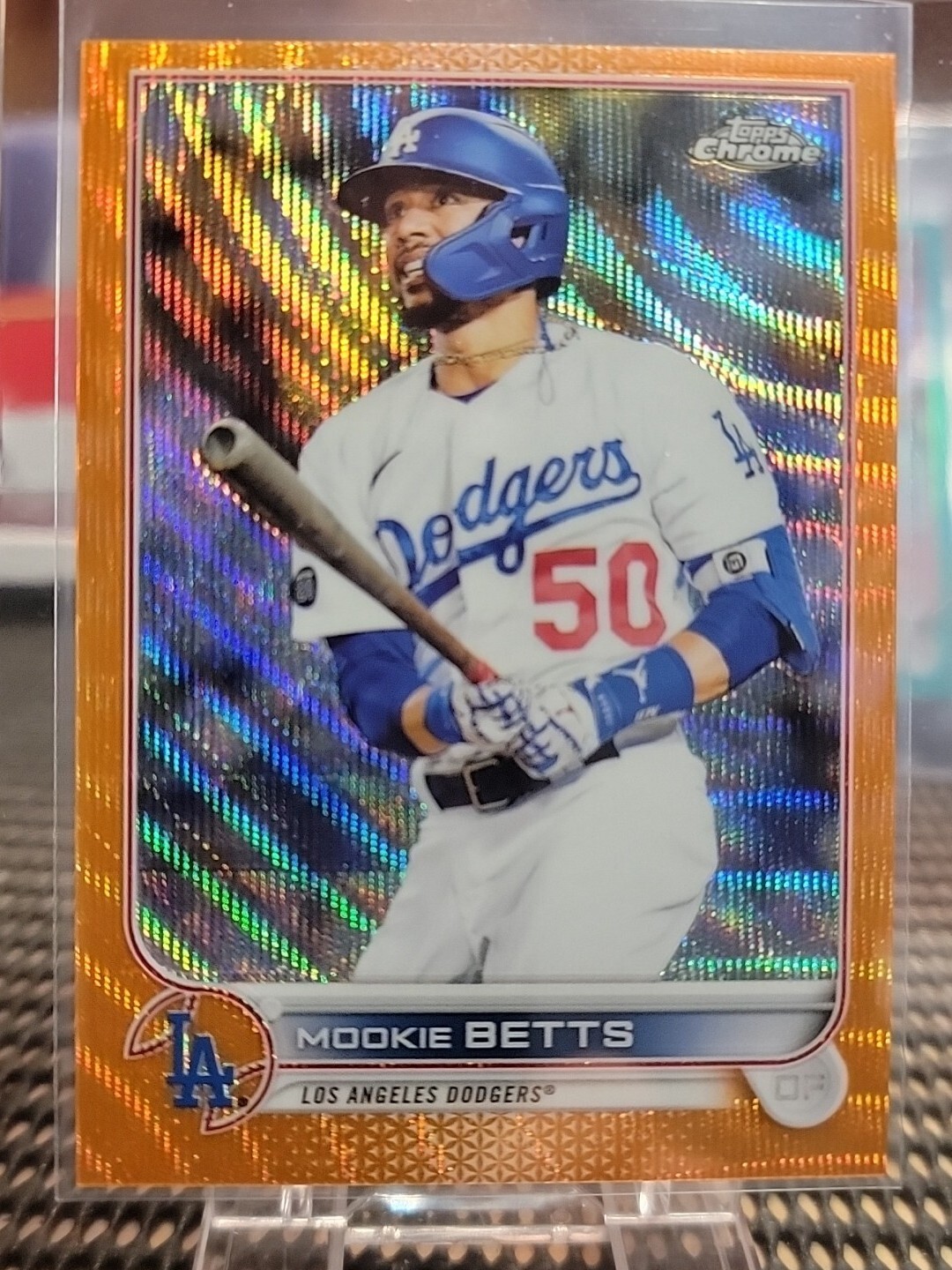 2022 Topps Chrome #100 Mookie Betts Orange Wave Refractor #/25 Los Angeles 