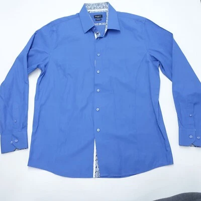 Rosso Milano Italy Dress Shirt Men's 16.5 Blue Lined Modern Fit Business Formal - Image 1 of 4