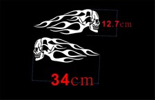 White Motorcycle Fuel Tank Creative Vinyl Sticker Skull Flame Stripes Pattern