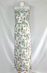 Next Womens White Grey Burgundy Floral Halterneck Jersey Summer Maxi Dress UK 18 - Picture 1 of 11