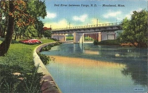 Postcard Minnesota North Dakota Red River btw Fargo & Moorhead 40s NrMINT Unused - Picture 1 of 1