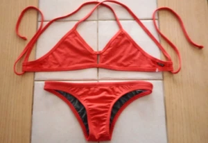 Jolyn S/M "Vent"Crossback Tie Bikini Top & "Brazil" SKimpy Bottoms Red - Picture 1 of 8