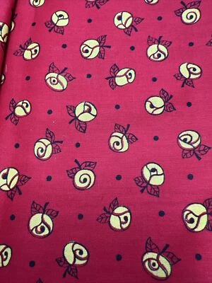 Vintage Fabric 1 3/4 Yards Red With Yellow  Artsy Roses Retro Chic Deco Trendy - Image 1 of 3