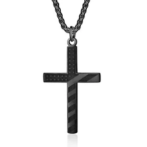 American Flag Cross Necklace for Men Patriotic Jewelry Stainless Steel Chain - Picture 1 of 6