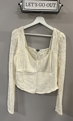 OFF WHITE Camicia da donna Wild Fable LS in pizzo con retro smock crop top bianca taglia XL