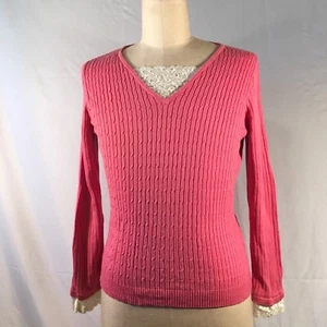 Suéter Caribbean Joe Mujer Talla Mediana Cuello en V Encaje Rosa B8  - Imagen 1 de 6