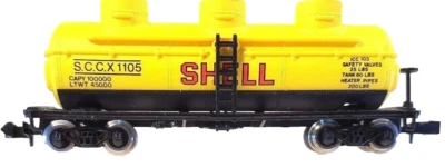 N Model Power 3416 40ft Triple Dome Tanker Shell Oil SCCX#1105 yellw/green label - Image 1 of 4