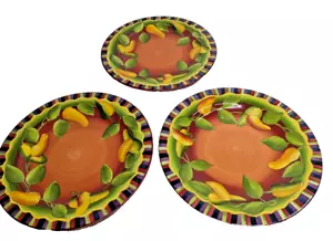 3 X Gates Ware by Laurie Gates 12" Dinner Plate Hot Peppers & Vine - Picture 1 of 10