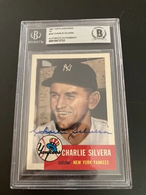 Charlie Silvera 1991 T Archives 1953 #242 Yankees AUTO BECKETT AUTHENTIC BERRA - Image 1 of 2
