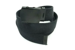 BLACK Cotton Canvas Military Army Belt Unisex Black Buckle and Tip 56" Inches - Picture 1 of 1