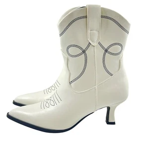 Universal Thread White Western-Ankle Boots With Embroidered Kitten Heel Size 6 - Picture 1 of 10