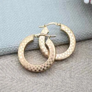 Vintage Creolen 9 kt Gold kariert - modern matt und glänzend Gelbgold - Bild 1 von 7