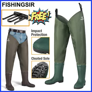 FISHINGSIR Fishing Hip Wader Non-Slip Bootfoot 2-Ply Waterproof Wide Thigh Pants - Picture 1 of 33
